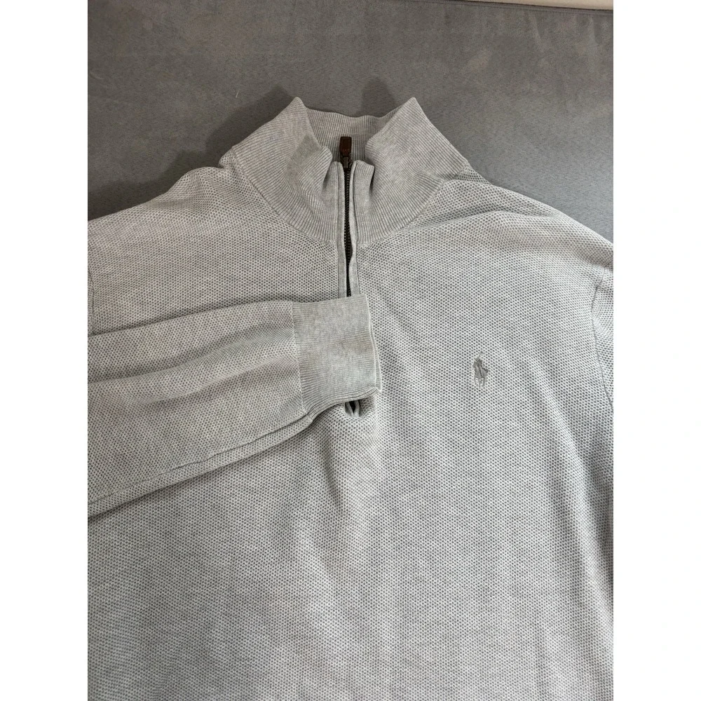 Polo Ralph Lauren Mens Mesh-Knit Cotton 1/4 Zip Sweater Cotton Sz L Logo Gray